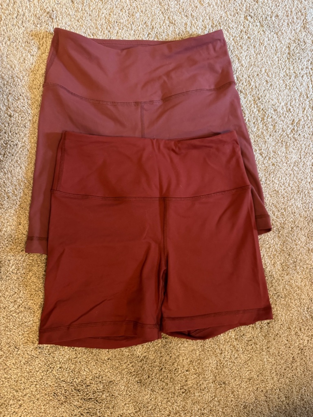 Set of 2 High-Waist Women's Workout Shorts in Deep Burgundy and mauve pink